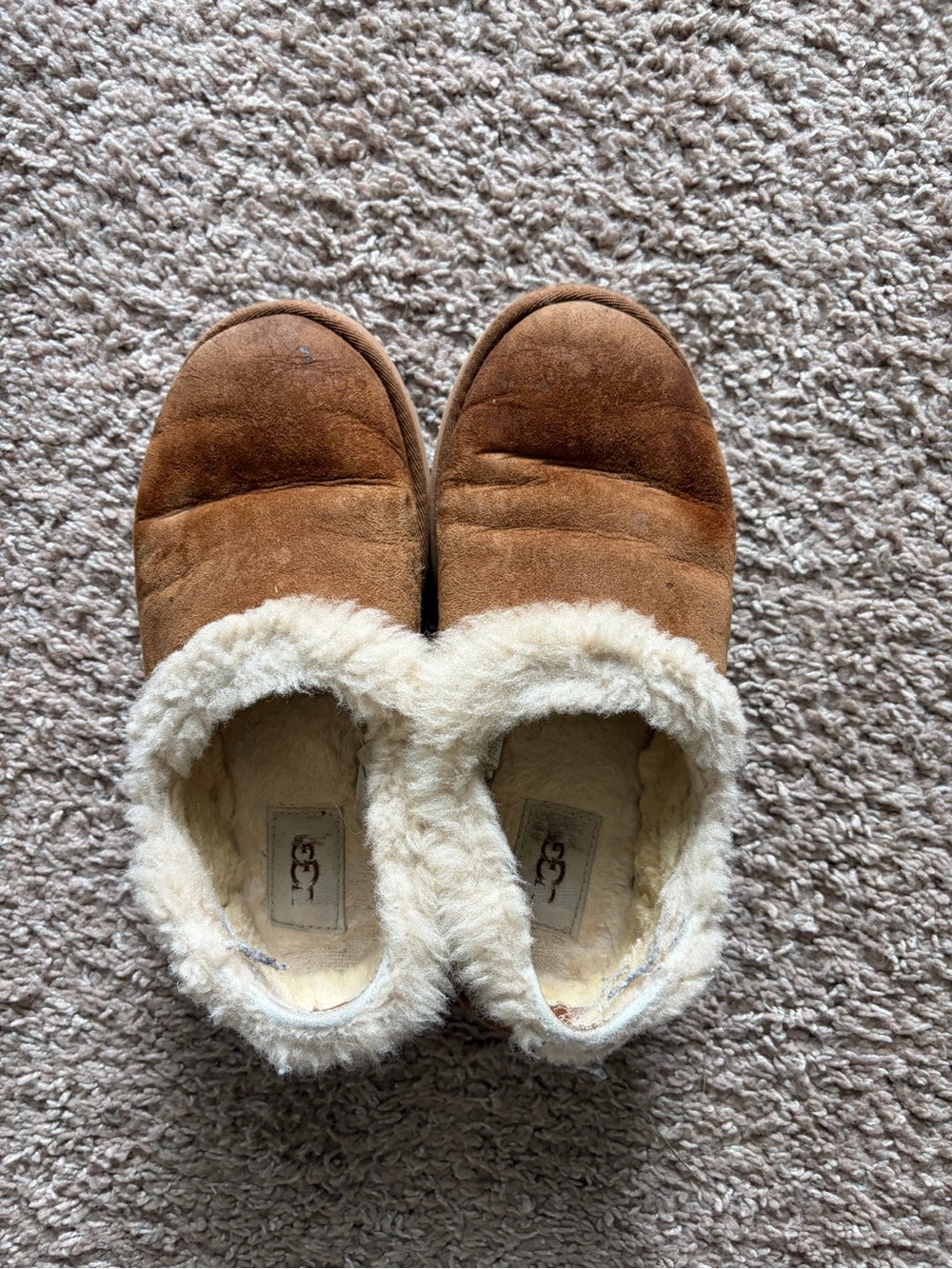 UGG Chestnut Brown Suede Shearling-Lined Slip-On Slippers